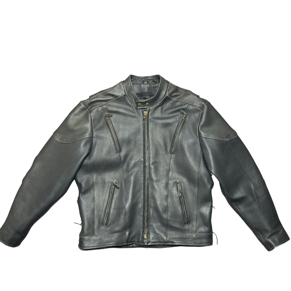 VTG Heavy Leather Biker Jacket Mens 48 Black Removable Thinsulate Liner Vented
